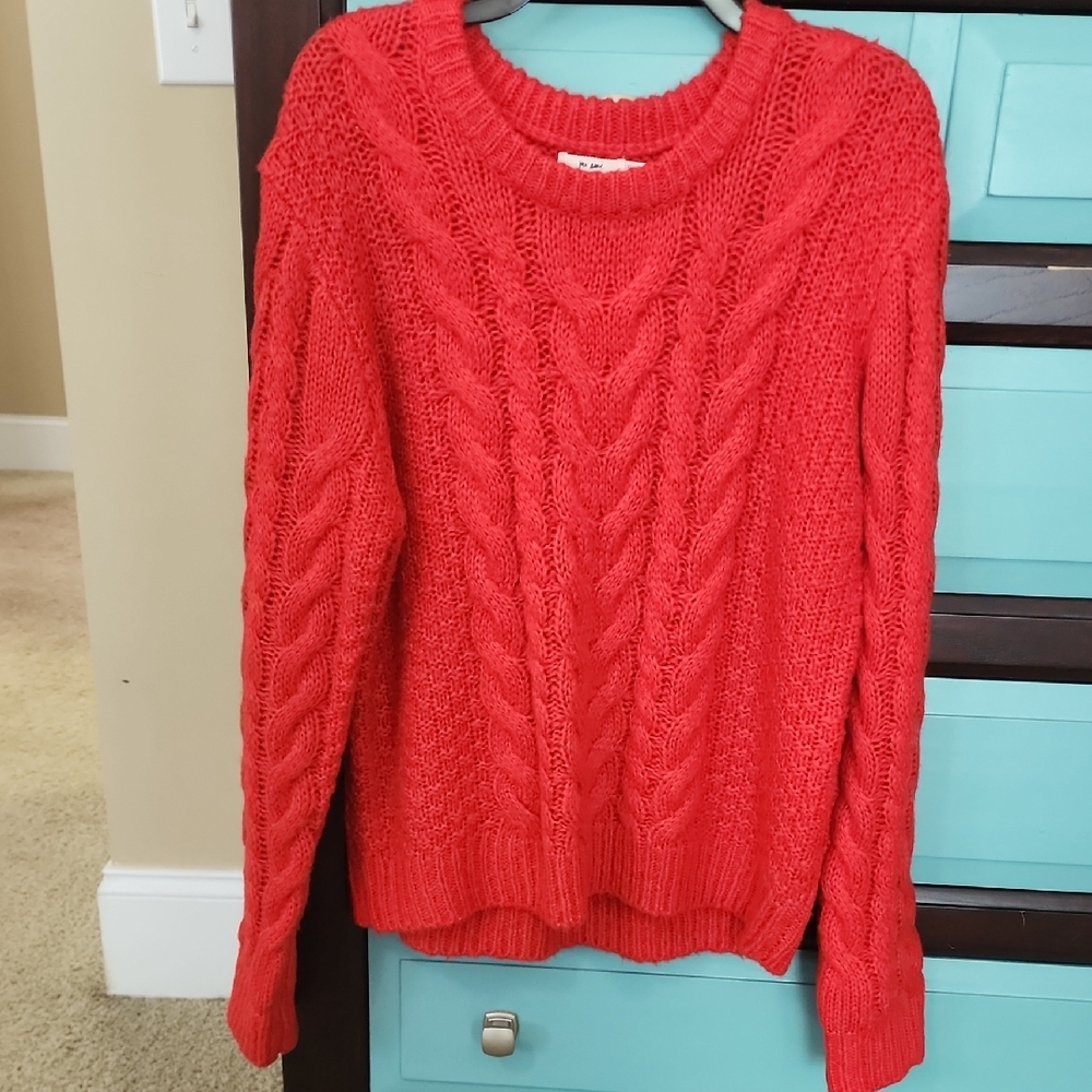 Mi Ami Cozy Red Cable Knit Sweater